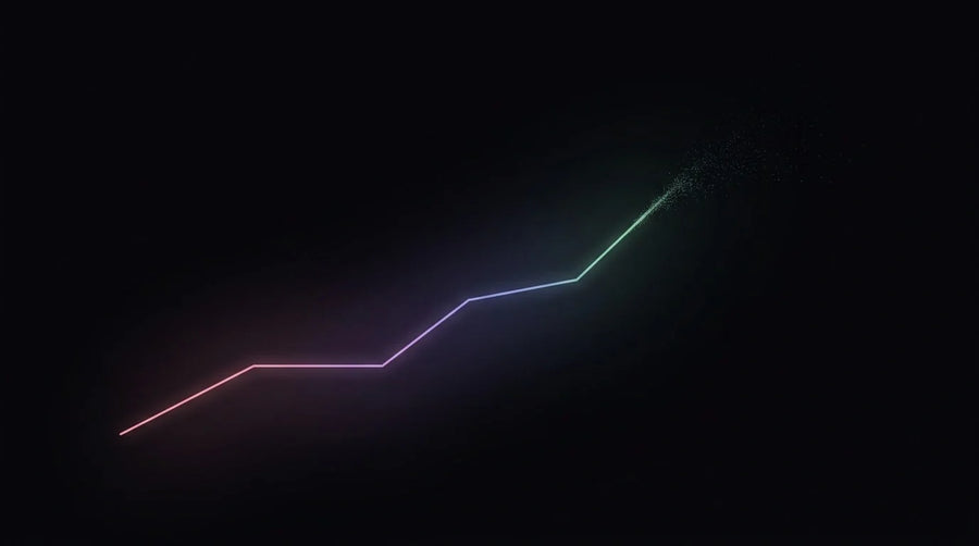 Minimalist upward sales line fading into scattered particles, illustrating record Black Friday sales and the customers who don't come back