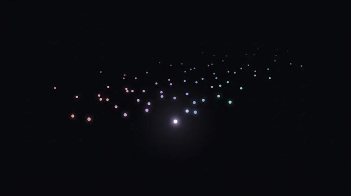 Scattered points of light drifting into the dark while one stays anchored and glowing, illustrating the Black Friday customers kept after the rush