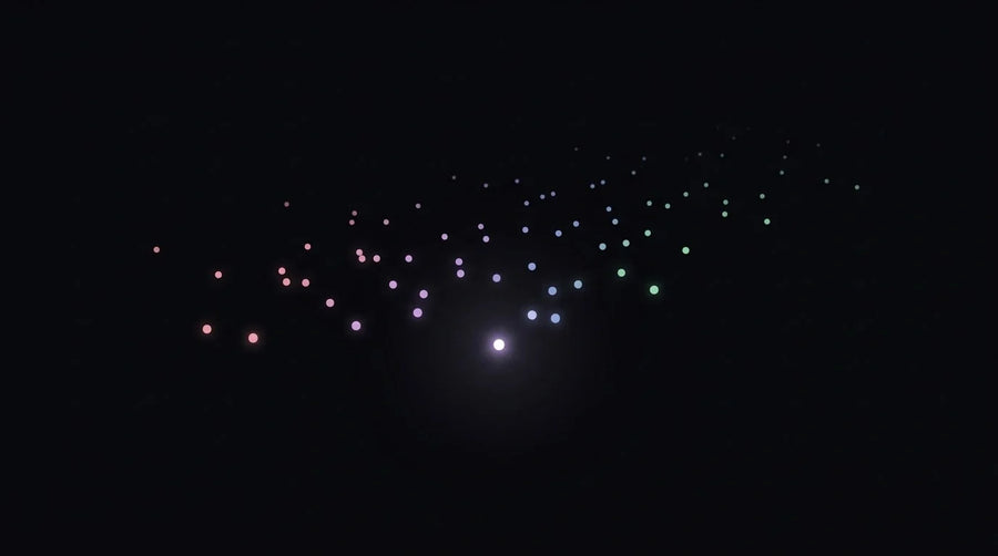 Scattered points of light drifting into the dark while one stays anchored and glowing, illustrating the Black Friday customers kept after the rush