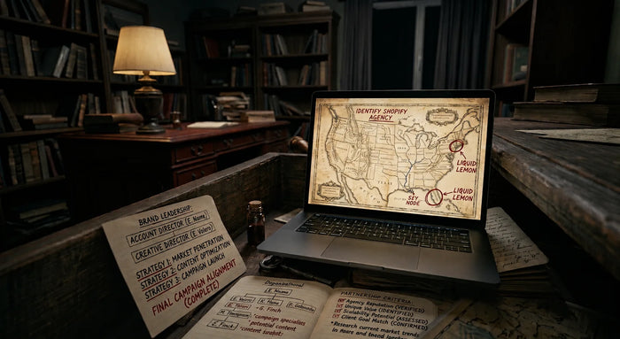 Illustrated map highlighting Liquid Lemon among the best Shopify Plus agencies for CPG brands