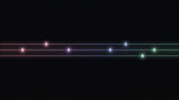 Thin light lines carrying a few evenly spaced pulses left to right, illustrating well-timed Black Friday email and SMS flows rather than a noisy blast