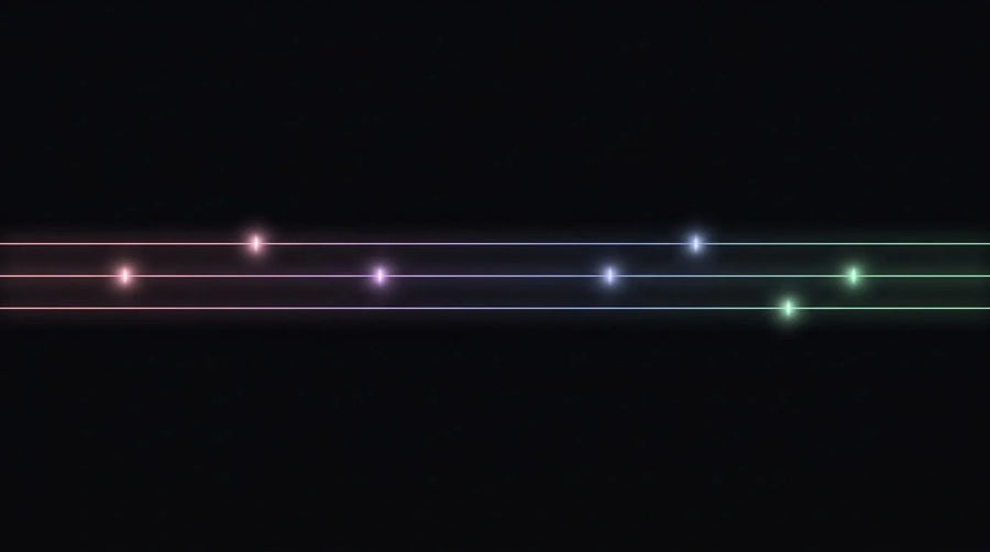 Thin light lines carrying a few evenly spaced pulses left to right, illustrating well-timed Black Friday email and SMS flows rather than a noisy blast