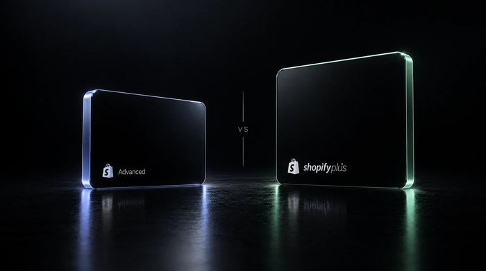 Shopify Advanced and Shopify Plus panels compared side by side