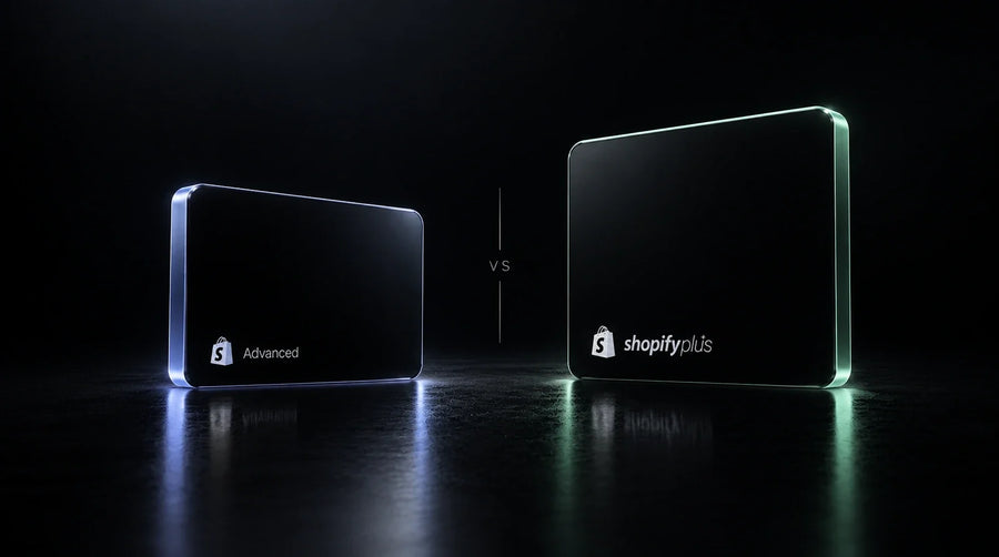 Shopify Advanced and Shopify Plus panels compared side by side