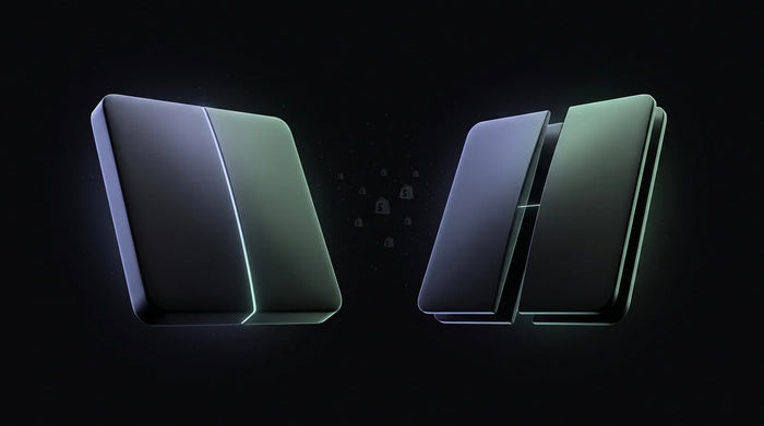 Two separated platform forms with Shopify icons between them, representing a decoupled headless storefront and backend