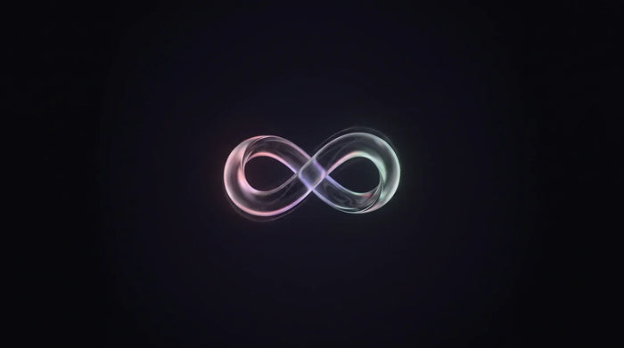 Luminous liquid-glass infinity loop on a near-black background, hero image for a 2026 guide to building Shopify subscription storefronts