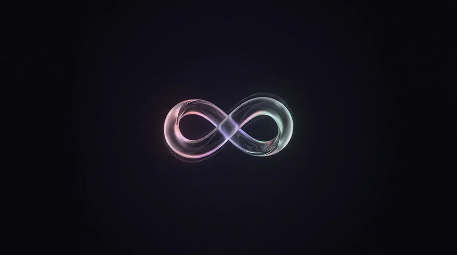 Luminous liquid-glass infinity loop on a near-black background, hero image for a 2026 guide to building Shopify subscription storefronts